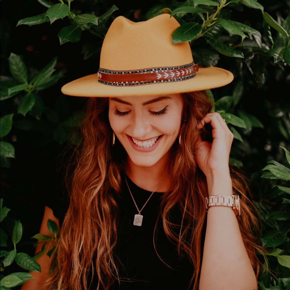 Mustard yellow wide brim hat
